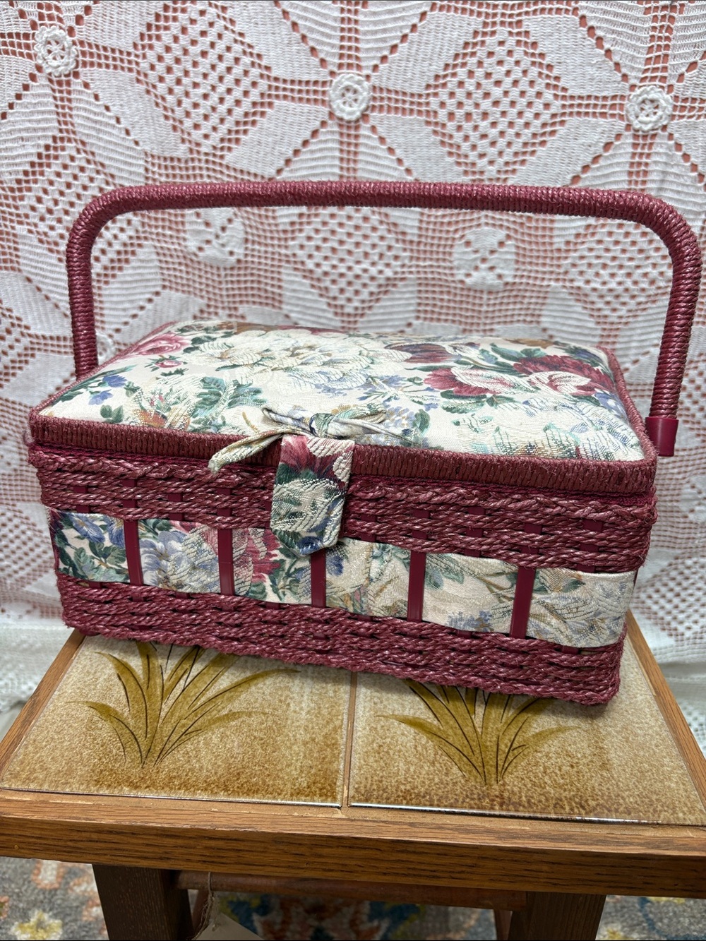 Vintage Floral Sewing Basket